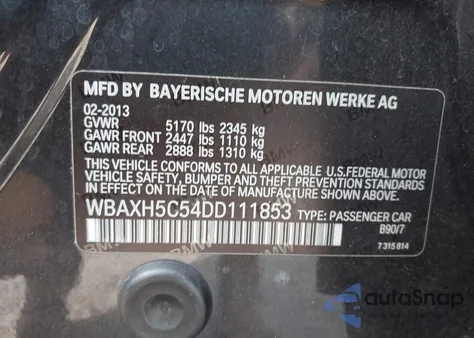 2013 BMW 528I xDrive z USA, uszkodzony, nr VIN WBAXH5C54DD111853